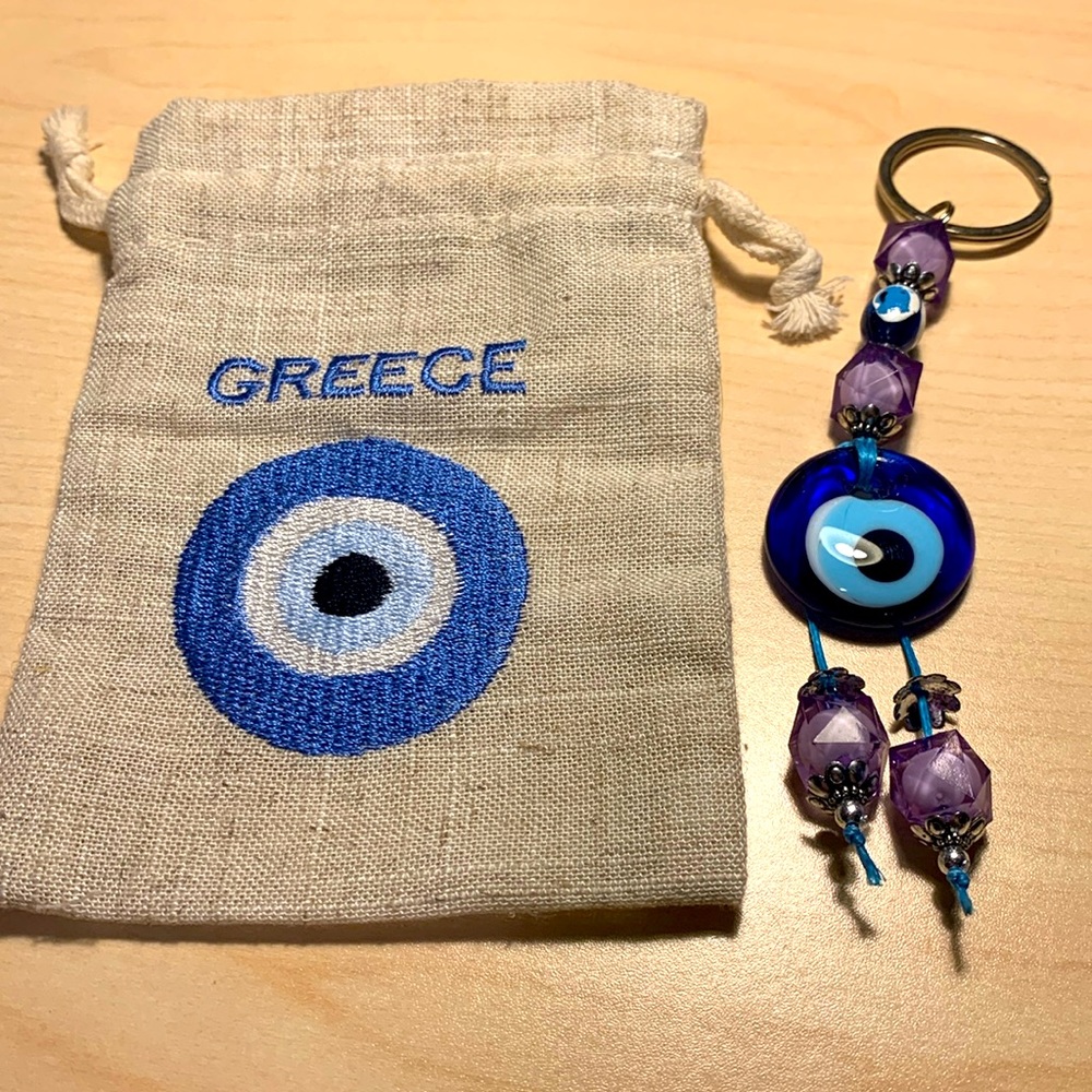 Greek keychain and linen bag